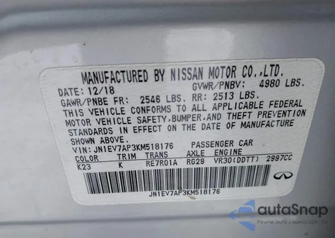 2019 Infiniti Q50 3.0T Luxe z USA, uszkodzony, nr VIN JN1EV7AP3KM518176